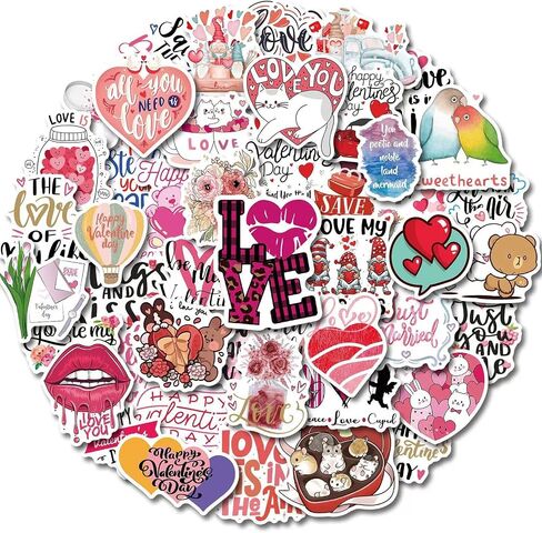 50 Pcs Love Stickers | I Love You Waterproof Vinyl Stickers for Bike Water Bottles Laptop Bicycle Refrigerator Cup Luggage Computer Mobile Phone Skateboard Decals in Saudi Arabia