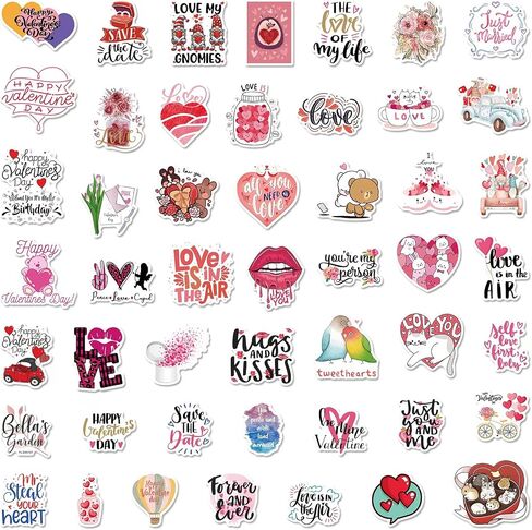 50 Pcs Love Stickers | I Love You Waterproof Vinyl Stickers for Bike Water Bottles Laptop Bicycle Refrigerator Cup Luggage Computer Mobile Phone Skateboard Decals in Saudi Arabia