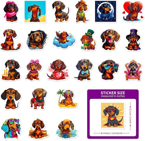 50 قطعة من ملصقات Kawaii Dachshund لزجاجة المياه، ملصقات لطيفة للكلاب مضادة للماء لقارورة مائية والكمبيوتر المحمول والهاتف، وقصاصات القصاصات، ولوح التزلج، حزمة ملصقات حيوانات من الفينيل الجمالية للأطفال المراهقين in Kuwait