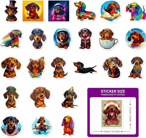 50 قطعة من ملصقات Kawaii Dachshund لزجاجة المياه، ملصقات لطيفة للكلاب مضادة للماء لقارورة مائية والكمبيوتر المحمول والهاتف، وقصاصات القصاصات، ولوح التزلج، حزمة ملصقات حيوانات من الفينيل الجمالية للأطفال المراهقين in Kuwait