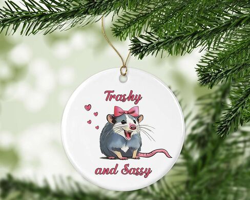 Trashy and Sassy Opossum Funny Christmas Tree Holiday Ornament - Keepsake - Ceramic Ornament - Gift Idea - Xmas Tree Printed on Both Sides in Saudi Arabia