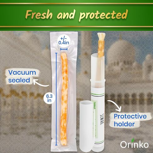 5 Miswak Sticks for Teeth + Protection Holder - 100% Natural Miswak Toothbrush - Cleaning, Disinfecting and Whitening - Salvadora Persica Stick Ecological, Biodegradable and Vegan - Ebook Provided in Saudi Arabia