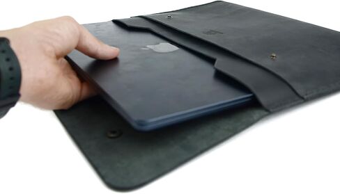 حافظة ماك بوك اير 13 بوصة من الجلد الطبيعي 100% مصنوعة يدويًا/حقيبة ماك بوك اير 13 بوصة (أسود) in Kuwait