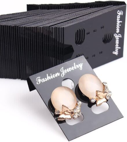 200 Pcs Plastic Earring Display Cards Ear Stud Holder Cards Hanging Earring Cards Earring Studs Packaging Card for Jewelry Selling Black in Saudi Arabia
