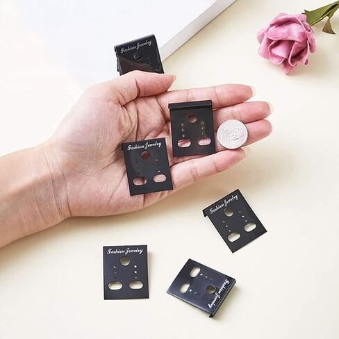 200 Pcs Plastic Earring Display Cards Ear Stud Holder Cards Hanging Earring Cards Earring Studs Packaging Card for Jewelry Selling Black in Saudi Arabia