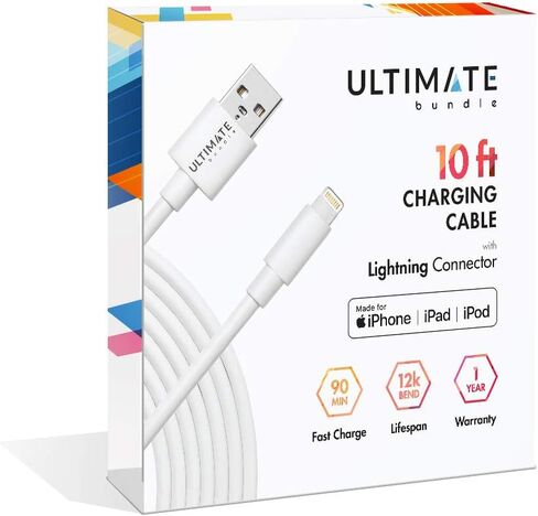 شاحن iPhone النهائي بطول 10 أقدام، سلك كابل Lightning معتمد من Apple MFi لأجهزة iPhone iPad Airpods in Saudi Arabia