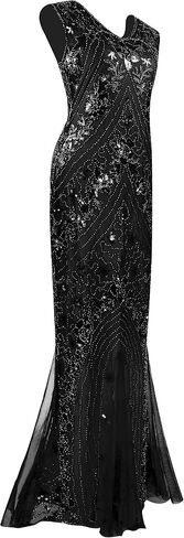 Women Evening Dress 1920s Floral Sequin Mermaid Hem Maxi Long Formal Ball Gown with 20s Accessories Set in Saudi Arabia