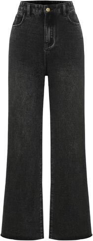 Women's Casual Loose Black Stretch Straight Wide-Leg Jeans in Saudi Arabia