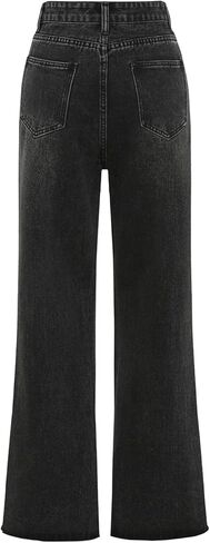 Women's Casual Loose Black Stretch Straight Wide-Leg Jeans in Saudi Arabia