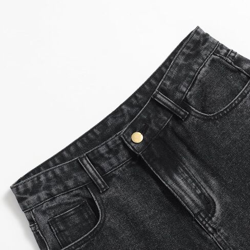 Women's Casual Loose Black Stretch Straight Wide-Leg Jeans in Saudi Arabia