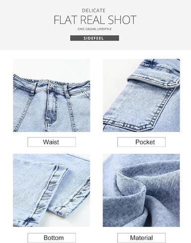 Sidefeel Women Wide Leg Cargo Jeans High Waisted Stretch Denim Pants with Flap Pockets in Saudi Arabia