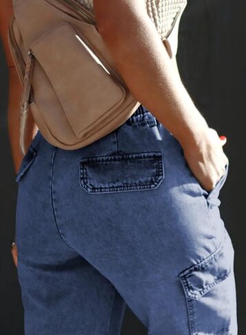 Sidefeel Women Wide Leg Cargo Jeans High Waisted Stretch Denim Pants with Flap Pockets in Saudi Arabia