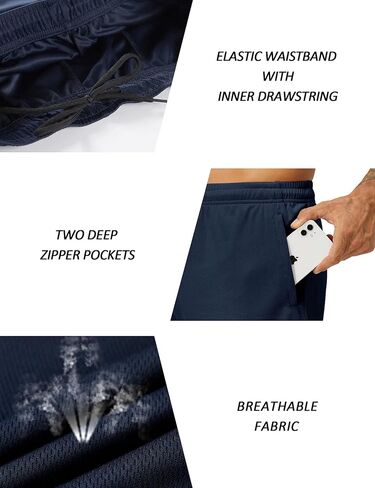 شورت رياضي للرجال من EZRUN بطول 17.78 سم خفيف الوزن وسريع الجفاف للجري للصالة الرياضية مع جيوب بسحاب in Kuwait