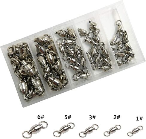 50 قطعة/صندوق محمل كروي لصيد الأسماك مع حلقات ملحومة مزدوجة، 42 رطل ~ 167 رطل، موصلات دوارة لصيد الأسماك عالية القوة لصيد الأسماك في المياه المالحة، مقاس 1 #، 2 #، 3 #، 5 #، 6 # in Kuwait