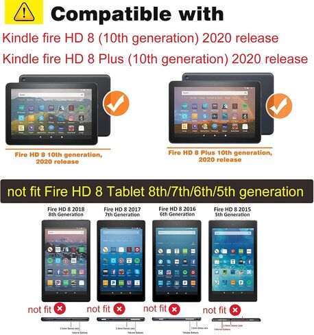 تابلت Kindle Fire HD 8 إصدار 2020 مقاس 8 بوصات (الجيل العاشر) وحافظة Fire HD 8 Plus 2020 (الجيل العاشر) مع جيوب حامل أقلام الرصاص [تنشيط/غفو تلقائي] غطاء فوليو ستاند ذكي من جلد البولي يوريثان، زهرة أرجوانية in Kuwait