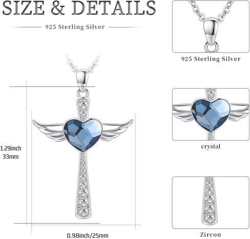 Midir&Etain أجنحة الملاك الصليب قلادة / أقراط للنساء الفتيات 925 الفضة الاسترليني الأزرق القلب كريستال الجارديان الملاك قلادة الصليب قلادة تميمة مجوهرات هدايا in Kuwait