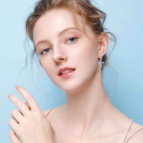 Midir&Etain أجنحة الملاك الصليب قلادة / أقراط للنساء الفتيات 925 الفضة الاسترليني الأزرق القلب كريستال الجارديان الملاك قلادة الصليب قلادة تميمة مجوهرات هدايا in Kuwait