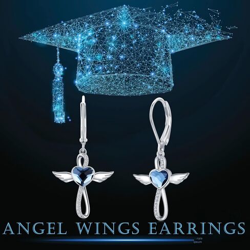 Midir&Etain أجنحة الملاك الصليب قلادة / أقراط للنساء الفتيات 925 الفضة الاسترليني الأزرق القلب كريستال الجارديان الملاك قلادة الصليب قلادة تميمة مجوهرات هدايا in Kuwait