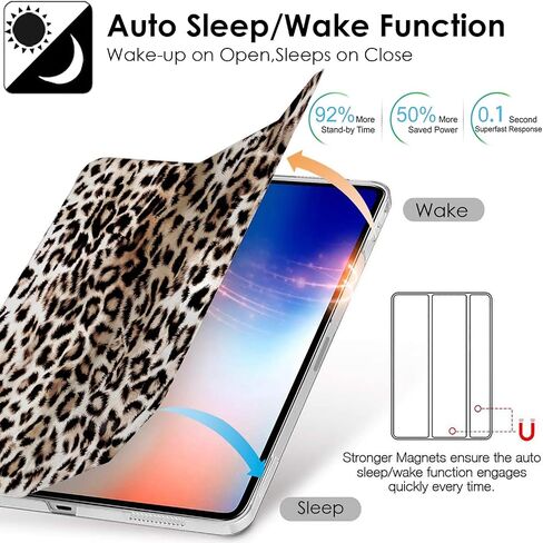 حافظات DuraSafe لجهاز iPad PRO 11 بوصة 2 2020 3 2021 [ PRO 11 2nd 3rd ] A2377 A2459 A2301 MHMT3LL/A MHMU3LL/A MY332LL/A MY342LL/A غطاء خلفي مطبوع خفيف الوزن من البولي كربونات بحامل مزدوج الزاوية - جلد الفهد in Kuwait