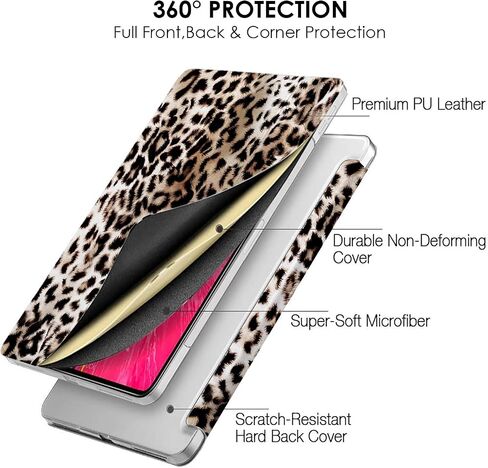 حافظات DuraSafe لجهاز iPad PRO 11 بوصة 2 2020 3 2021 [ PRO 11 2nd 3rd ] A2377 A2459 A2301 MHMT3LL/A MHMU3LL/A MY332LL/A MY342LL/A غطاء خلفي مطبوع خفيف الوزن من البولي كربونات بحامل مزدوج الزاوية - جلد الفهد in Kuwait