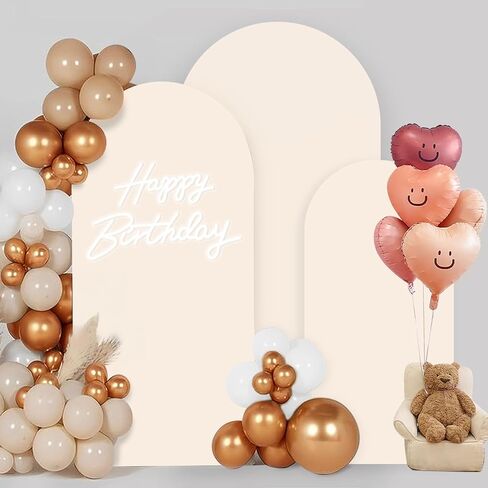 Wedding Arch Cover 3 Set 4,5,6FT, Beige Arch Backdrop Cover Round Top Spandex Backdrop Stand Covers for Wedding Birthday Party Baby Shower Banquet Arch Decoration in Saudi Arabia