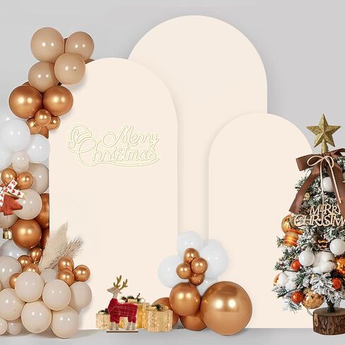 Wedding Arch Cover 3 Set 4,5,6FT, Beige Arch Backdrop Cover Round Top Spandex Backdrop Stand Covers for Wedding Birthday Party Baby Shower Banquet Arch Decoration in Saudi Arabia