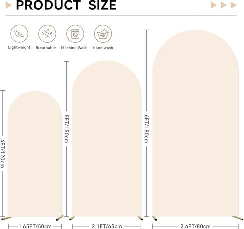 Wedding Arch Cover 3 Set 4,5,6FT, Beige Arch Backdrop Cover Round Top Spandex Backdrop Stand Covers for Wedding Birthday Party Baby Shower Banquet Arch Decoration in Saudi Arabia