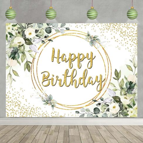 Green Happy Birthday Backdrop Greenery Succulent and Gold Eucalyptus Green Leaves Photography Background Jungle Boys Girl Women Baby Shower Birthday Party Decor Banner (7X5FT(82x59inch)) in Saudi Arabia