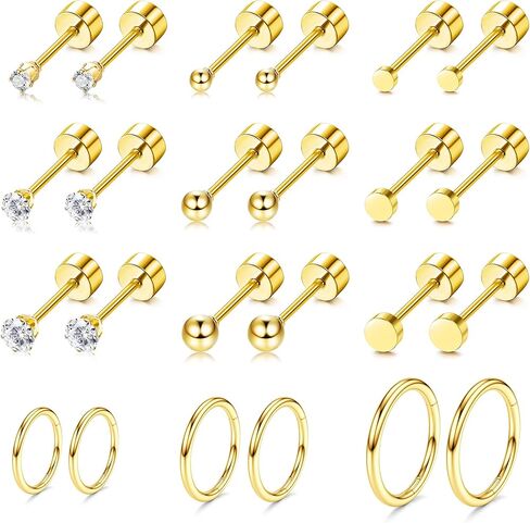 LOYALLOOK 12 زوجًا من أقراط الغضروف أقراط صغيرة للنساء مطلية بالذهب من الفولاذ المقاوم للصدأ طقم أقراط لثقب متعدد in Kuwait