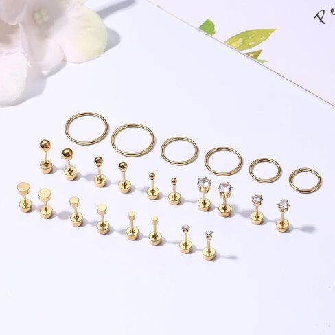 LOYALLOOK 12 زوجًا من أقراط الغضروف أقراط صغيرة للنساء مطلية بالذهب من الفولاذ المقاوم للصدأ طقم أقراط لثقب متعدد in Kuwait