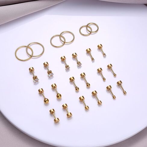 LOYALLOOK 12 زوجًا من أقراط الغضروف أقراط صغيرة للنساء مطلية بالذهب من الفولاذ المقاوم للصدأ طقم أقراط لثقب متعدد in Kuwait