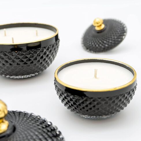 Elegant Candle in Decorative Black and Gold Glass Jar - Vanilla Cupcake | Vanilla Bean, Buttercream, Cake, and Bourbon Premium Fragrance Oil Blend, Highly Scented Natural Soy Wax Candles 4oz in Saudi Arabia