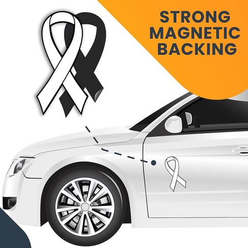 Magnet Me Up: Support Lung Cancer Awareness White Ribbon Magnet - 3.5x7 Inches - Heavy-Duty Automotive Decal - Advocate for Lung Cancer Awareness - Ideal for Cars, Trucks, SUVs - Show Your Support in Saudi Arabia