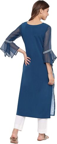 Janasya Teal Poly Crepe Kurta For Women in Saudi Arabia
