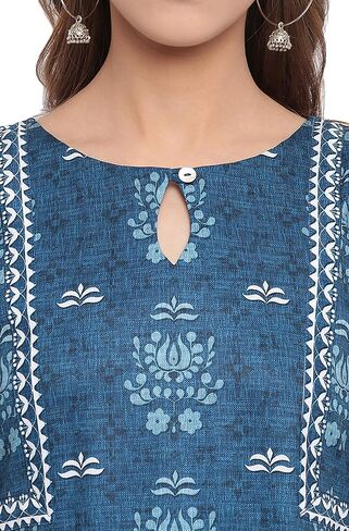 Janasya Teal Poly Crepe Kurta For Women in Saudi Arabia