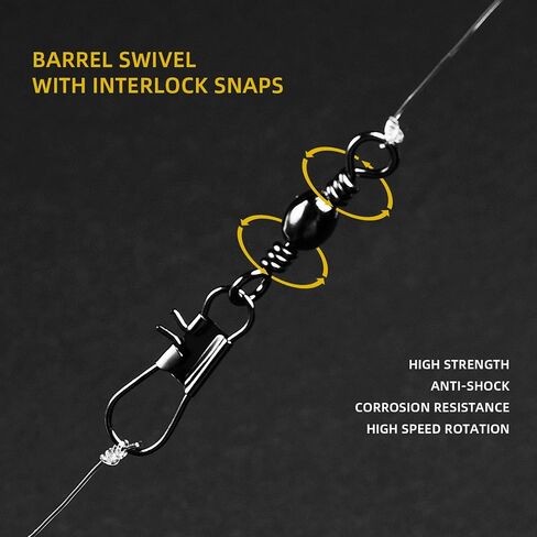 SF Fishing Barrel Swivel 50Pcs with Safety Snap Interlock Snaps High Strength Tackle Ball Bearing Swivels Stainless for Saltwater Freshwater Fishing in Saudi Arabia