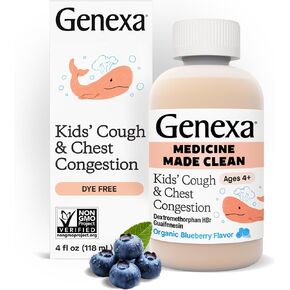 Genexa Kids' Nighttime Cough Medicine | Long-Acting Children’s Liquid Cough Suppressant and Temporary Relief for Runny Nose, and Sneezing for Kids 6+ | Delicious Organic Blueberry Flavor | 4 Fl Oz in Saudi Arabia