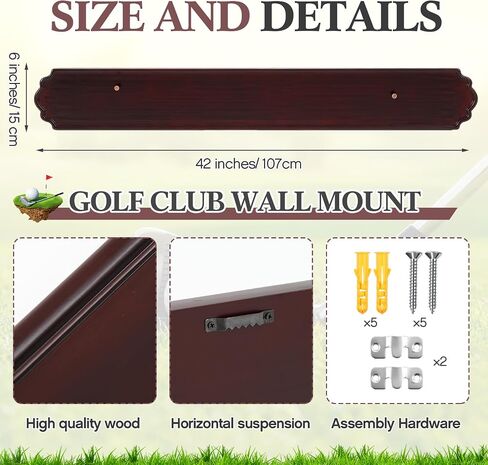 علبة Golf Club Case Mount Wooden 42.13 × 5.9 × 0.47 بوصة على الحائط رف عرض تخزين خشبي لنوادي الجولف العتيقة أو العتيقة in Saudi Arabia