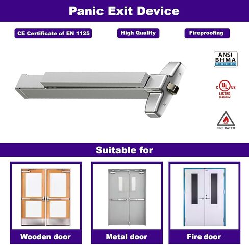 Push Bar Stainless Steel Commercial Emergency Exit Bar Panic Exit Device Panic Bars for Exit Doors Suitable for Wood and Metal Doors Vertical Function Ansi Grade 1 and UL Fire Rated in Kuwait