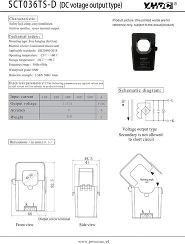 SCT036TS-D INPUT 100A/200A/300A/400A/500A OUTPUT 5V DC DACURACY 2 ٪ SPLICE CORE Current Transformer (INPUT 500A Outder5V) in Saudi Arabia