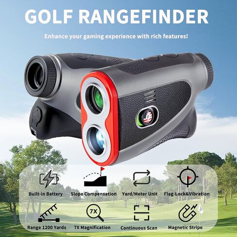 Golf Rangefinder with Slope - 1200 Yards Laser Range Finder with Flag Pole Locking Vibration and 7X Magnification, Rechargeable Rangefinders with Magnet Stripe, Premium Textured Faux Leather in Saudi Arabia