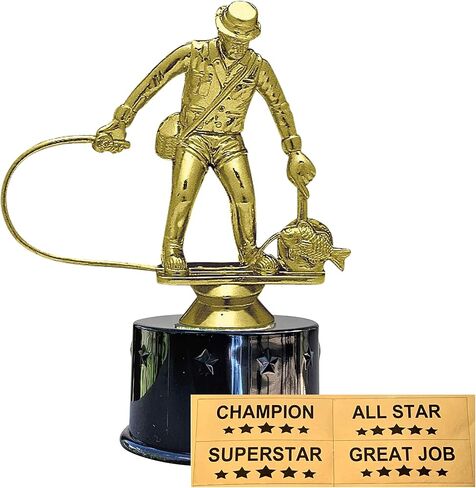 Express Medals Fisherman Fishing Award Trophy Party Favor Gift Prize Including 4 Gold Color Decals to Custom Personalize The Black Round Base in Saudi Arabia