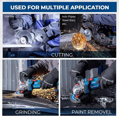 Dong Cheng Cordless Angle Grinder 20V 4-1/2 inch, 9000RPM with Variable Speed, Slide Switch, DSC Protection for Cutting, Grinding, Polishing, Included 6 Discs & 4.0Ah Battery Charger Kit in Kuwait