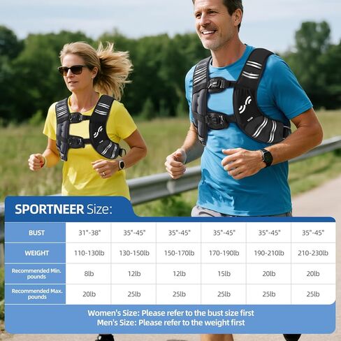 سترة مرجحة للرجال والنساء: Sportneer 8 رطل/12 رطل/15 رطلاً/20 رطلاً/25 رطلاً سترة الوزن مع سترة شريط عاكسة لتدريب قوة التدريب على بناء العضلات فقدان الوزن in Saudi Arabia