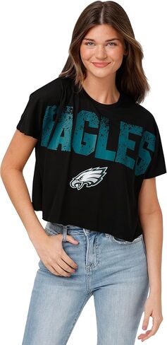 FOCO Women's NFL Team Logo Ladies Fashion Distressed Wordmark Crop Top Shirt in Saudi Arabia