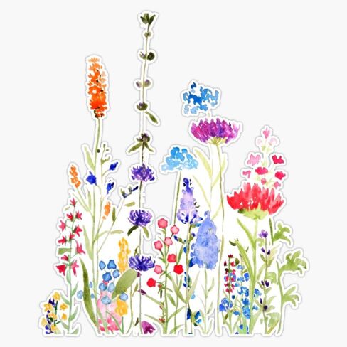 Colorful Wild Flowers Watercolor Painting Sticker Vinyl Waterproof Sticker Decal Car Laptop Wall Window Bumper Sticker 5" in Saudi Arabia
