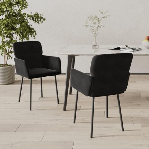 Dining Chair Set of 2 Black Velvet (100% Polyester), Metal, plywood11,6KG in Saudi Arabia