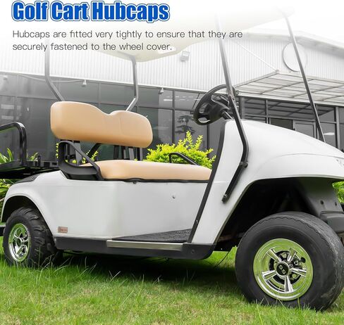 8 inch Golf Cart Hub Caps (Set of 4) - Rust-Proof SS Chrome Wheel Covers, Snap-On Design for Yamaha, EZ-GO, Club Car | Universal Fit & Weather-Resistant Accessories in Kuwait