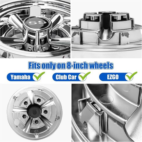 8 inch Golf Cart Hub Caps (Set of 4) - Rust-Proof SS Chrome Wheel Covers, Snap-On Design for Yamaha, EZ-GO, Club Car | Universal Fit & Weather-Resistant Accessories in Kuwait