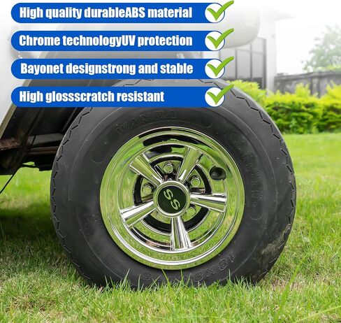 8 inch Golf Cart Hub Caps (Set of 4) - Rust-Proof SS Chrome Wheel Covers, Snap-On Design for Yamaha, EZ-GO, Club Car | Universal Fit & Weather-Resistant Accessories in Kuwait
